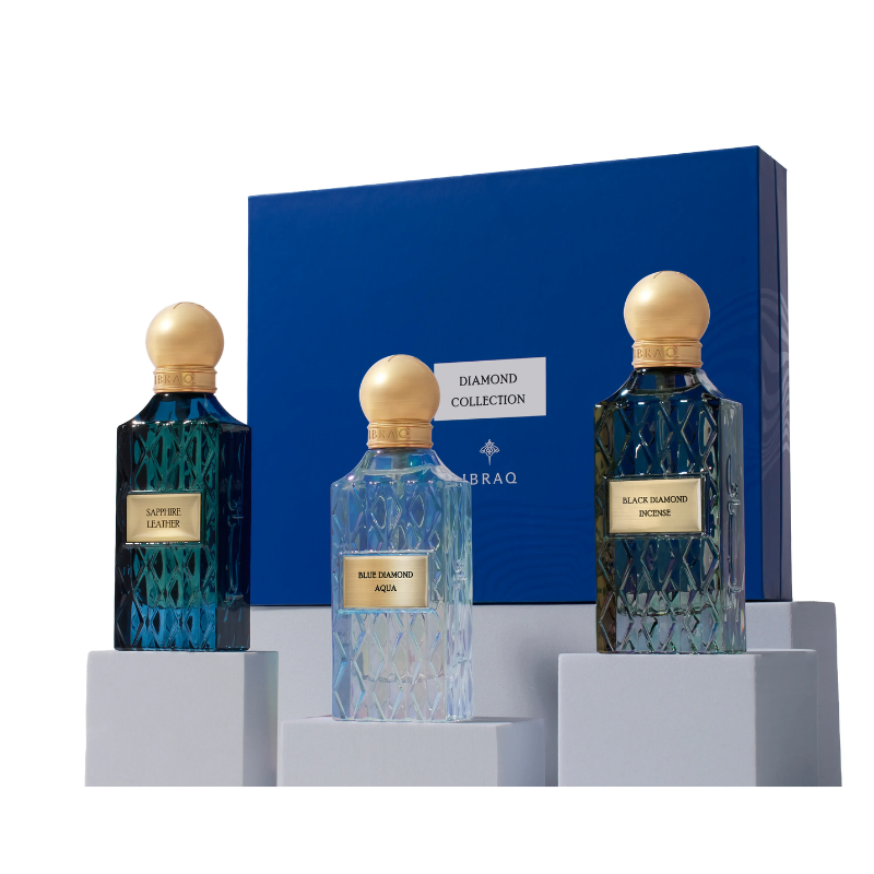 Diamond Blue Collection  Box v.2  Set  3-IN-1 Eau De Parfum ( 3x75ml  Bottles )  By Ibrahim Al Qurashi
